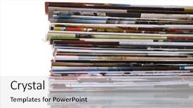  Presentation with magazines - Cool new PPT theme with newspaper distribution - stack of magazines isolated backdrop and a light gray colored foreground