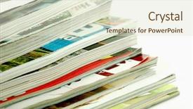  Presentation with magazines - Presentation theme consisting of newspaper distribution - stack of magazines background and a sky blue colored foreground