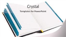  Presentation with notebook - Amazing slide deck having newspaper page layout - open notebook isolated on white backdrop and a white colored foreground