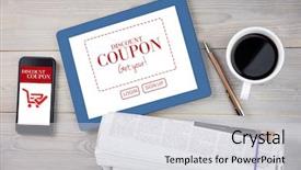  Presentation with flower office desk table - Theme enhanced with newspaper sales - tablet on desk against sale background and a light gray colored foreground