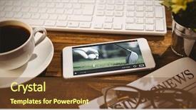  Presentation with smartphone app - PPT theme having newspaper times - view of lecture app background and a tawny brown colored foreground