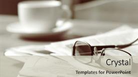  Presentation with coffee cup - Presentation theme featuring newspapers and coffee cup background and a soft green colored foreground