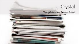  Presentation with newspapers - Presentation featuring pile of newspapers on plain background and a light gray colored foreground