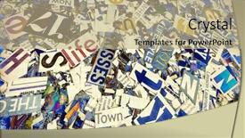  Presentation with random words - Slide deck with newsprint - random pile on words background and a coral colored foreground