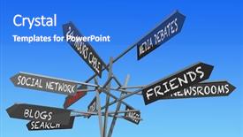  Presentation with networking - Amazing PPT layouts having newsroom - social networking conceptual multidirectional post backdrop and a cobalt blue colored foreground