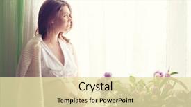  Presentation with pregnant woman - Presentation theme consisting of beautiful pregnant woman sitting on window and touching tummy background and a soft green colored foreground