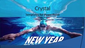  Presentation with fresh start - Slide set featuring fit swimmer training by himself against new year fresh start background and a cyan colored foreground