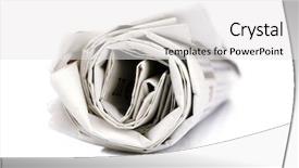  Presentation with various town newspaper headline - Cool new PPT theme with newsworthy - newspaper rolled-up isolated on white backdrop and a white colored foreground