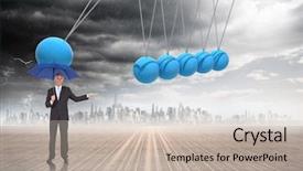  Presentation with peaceful - Colorful slide set enhanced with newton cradle - peaceful businessman holding blue umbrella backdrop and a soft green colored foreground