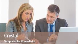  Presentation with audit stick figures - PPT layouts having newton cradle - serious blonde businesswoman explaining figures background and a coral colored foreground