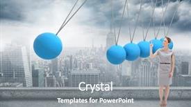  Presentation with newton cradle - Colorful presentation enhanced with newton cradle - smiling woman in a dress backdrop and a gray colored foreground