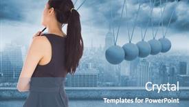  Presentation with road - Amazing presentation design having newton cradle - thoughtful asian businesswoman against road backdrop and a teal colored foreground