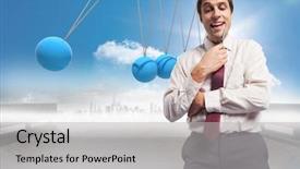  Presentation with bumpy road - Beautiful slide deck featuring newton cradle - thoughtful businessman holding pen backdrop and a light gray colored foreground