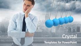  Presentation with newton cradle - Audience pleasing presentation design consisting of florarium with succulents on striped background top view backdrop and a gray colored foreground