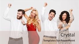  Presentation with group of people - Amazing presentation theme having newyear - group of four happy people backdrop and a soft green colored foreground
