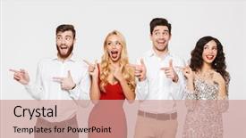  Presentation with new year - PPT theme enhanced with newyear - group of joyful smart dressed background and a coral colored foreground