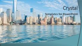  Presentation with view of toronto downtown - PPT theme featuring newyork - panorama of downtown manhattan background and a light blue colored foreground