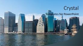  Presentation with manhattan - Presentation design having newyork - panorama of downtown manhattan background and a light blue colored foreground
