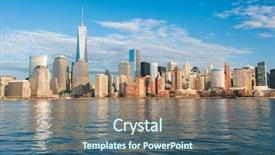  Presentation with manhattan - Presentation theme featuring newyork - panorama of downtown manhattan background and a ocean colored foreground