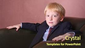  Presentation with young generation - Slide deck consisting of next generation - young boy dressed up sitting background and a wine colored foreground