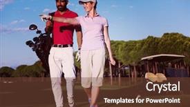  Presentation with walking young wild jaguar - Beautiful PPT layouts featuring next hole on golf course backdrop and a  colored foreground