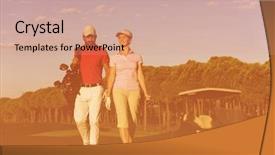  Presentation with walking young wild jaguar - Slide deck with next hole on golf course background and a  colored foreground