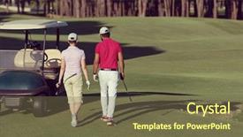  Presentation with golf course - Amazing PPT theme having next hole on golf course backdrop and a violet colored foreground