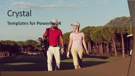  Presentation with walking young wild jaguar - Colorful presentation theme enhanced with next hole on golf course backdrop and a light gray colored foreground