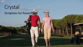  Presentation with walking young wild jaguar - Beautiful PPT theme featuring next hole on golf course backdrop and a light blue colored foreground