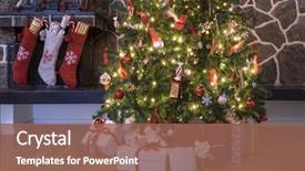  Presentation with christmas fireplace log fire burns - Slide deck with next to a christmas tree background and a violet colored foreground