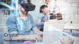  Presentation with blue abstract wavy lines - Presentation design enhanced with next to screens and text background and a light blue colored foreground