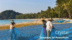  Presentation with fish beach - Slide set enhanced with ngapali-myanmar-february-2-2016 background and a ocean colored foreground