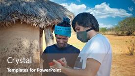  Presentation with ngo - PPT theme consisting of ngo-caucasian-young-man-showing background and a violet colored foreground