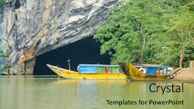  Presentation with palawan underground river - Beautiful PPT theme featuring nha cave with underground river backdrop and a mint green colored foreground