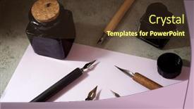  Presentation with calligraphy - Beautiful PPT layouts featuring nib-pens-for-calligraphy backdrop and a tawny brown colored foreground