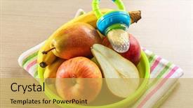  Presentation with bowl - Audience pleasing theme consisting of nibbler in bowl with fruits backdrop and a yellow colored foreground