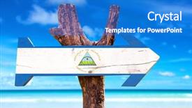  Presentation with teal beach wood - PPT theme featuring nicaragua flag wooden sign with beach background background and a cobalt blue colored foreground