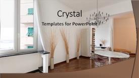  Presentation with dining - Presentation theme enhanced with nice apartment interior comfortable dining room parquet floor background and a light gray colored foreground