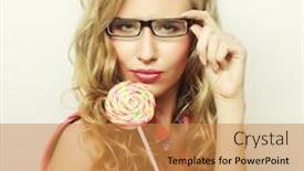  Presentation with lolipop - Slide deck featuring nice blond girl with lolipop background and a gold colored foreground