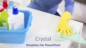  Presentation with clean - PPT theme with nice-blond-housewife-keep-clean background and a light blue colored foreground