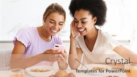  Presentation with multicultural - Amazing slide deck having nice-cheerful-multicultural-girls-using backdrop and a coral colored foreground