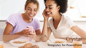  Presentation with multicultural - Beautiful PPT layouts featuring nice-cheerful-multicultural-girls-using backdrop and a coral colored foreground