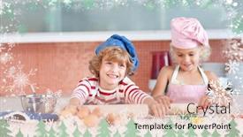  Presentation with baking - Amazing slides having nice children baking in a kitchen against snow backdrop and a lemonade colored foreground