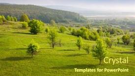  Presentation with green morning - Amazing PPT theme having nice-early-morning-scene backdrop and a tawny brown colored foreground