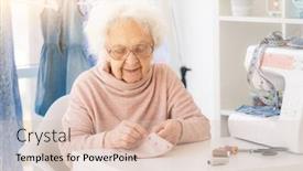  Presentation with sewing - Cool new slides with nice-elderly-woman-sewing backdrop and a lemonade colored foreground