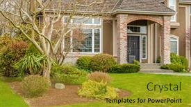  Presentation with luxury house - PPT theme consisting of nice-entrance-of-a-luxury background and a gold colored foreground