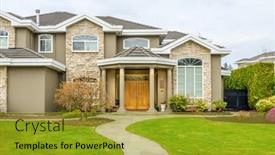  Presentation with luxury house - Colorful PPT theme enhanced with nice-entrance-of-a-luxury backdrop and a gold colored foreground