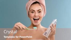  Presentation with toothpaste - Cool new presentation with nice-excited-girl-wearing-towels backdrop and a coral colored foreground