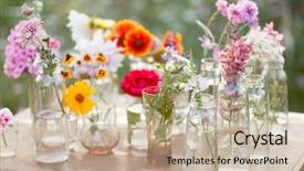  Presentation with fertilizer flowers - Presentation theme with nice flowers in the bottles background and a soft green colored foreground