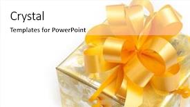  Presentation with golden yellow - Amazing theme having nice gift packed in golden paper with yellow bow on white background isolated backdrop and a white colored foreground